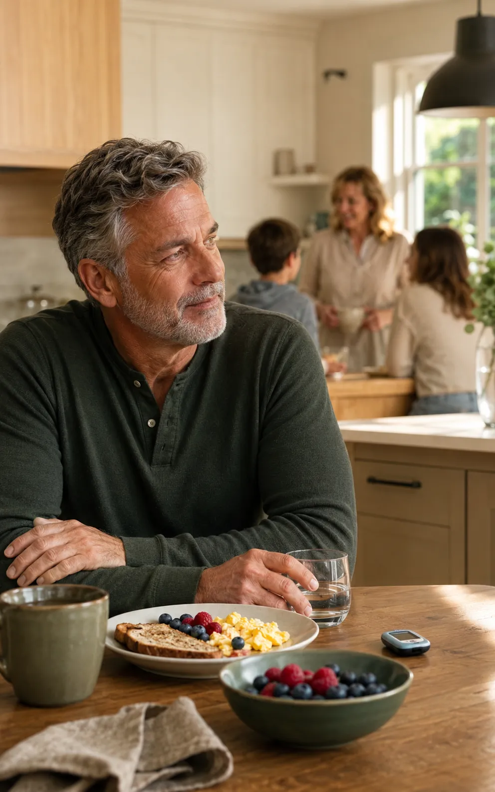 Mature man having a healthy breakfast while spending time with his family